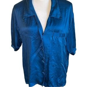Victorias Secret women’s blue Gold Label button Silk Pajama Shirt